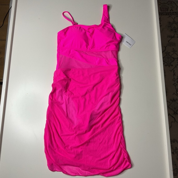 Vimpunec Women One Piece Tummy Control One Shoulder Mesh Pink Swimsuit Dress NWT - Picture 8 of 15